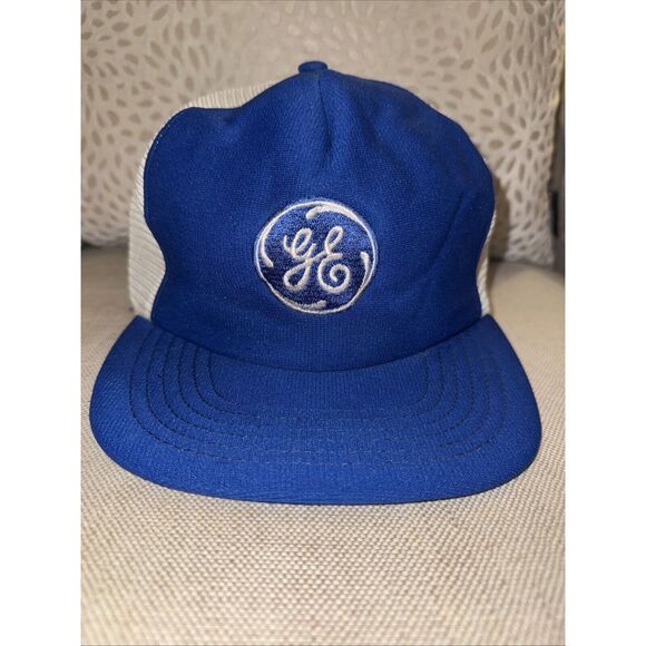 Vintage General Electric GE Blue Snapback Trucker Hat Cap USA Foam Mesh - Picture 1 of 7